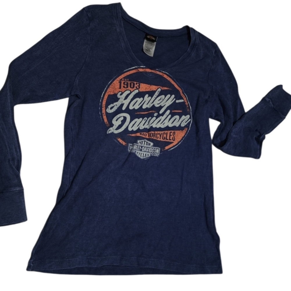 Harley Davidson Womens Long Sleeve Thermal Shirt XL Purple Vneck Biker Daytona